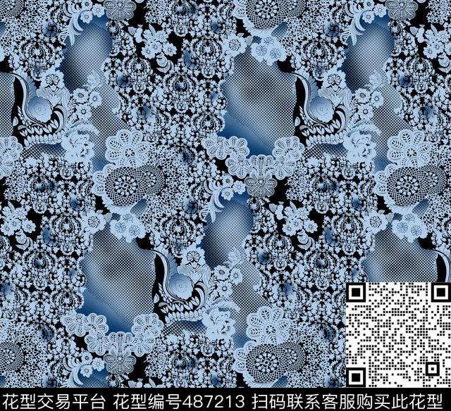 线条格子定位花数码印花华亿平台下载（图片编号: 487213） - 瓦栏（Walan）