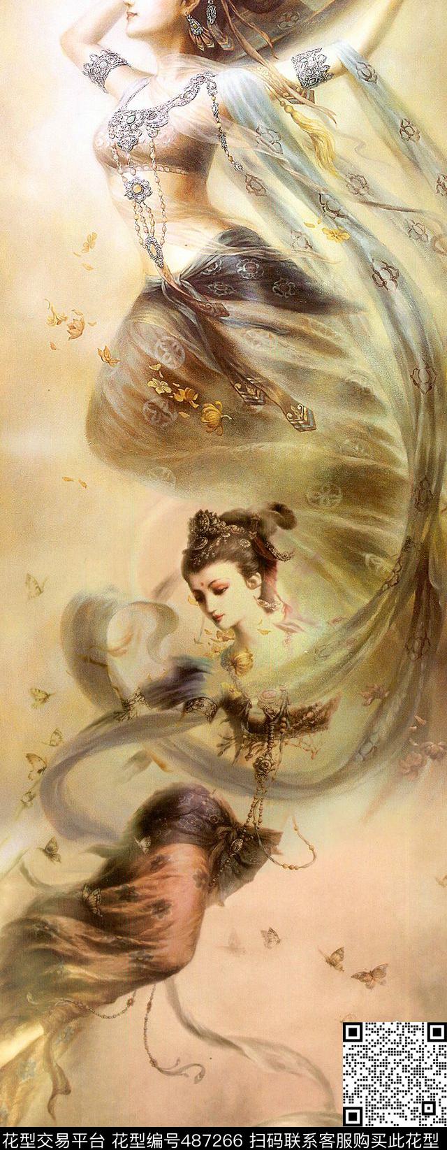 中国风古代神话飞仙数码印花华亿平台下载（图片编号: 487266） - 瓦栏（Walan）