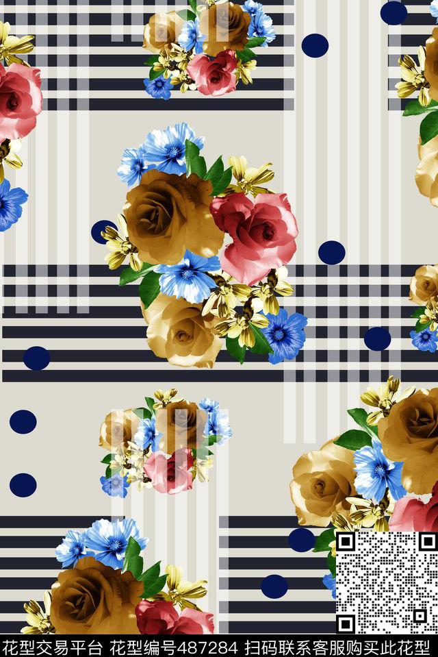 时尚波点花卉数码印花华亿平台下载（图片编号: 487284） - 瓦栏（Walan）
