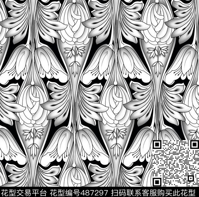 线条格子定位花数码印花华亿平台下载（图片编号: 487297） - 瓦栏（Walan）