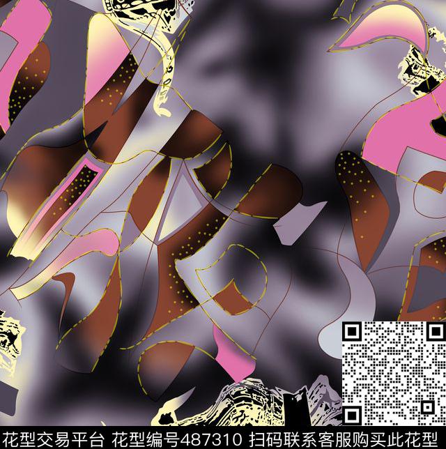 线条格子定位花数码印花华亿平台下载（图片编号: 487310） - 瓦栏（Walan）