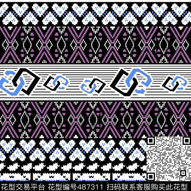 线条格子定位花数码印花华亿平台下载（图片编号: 487311） - 瓦栏（Walan）