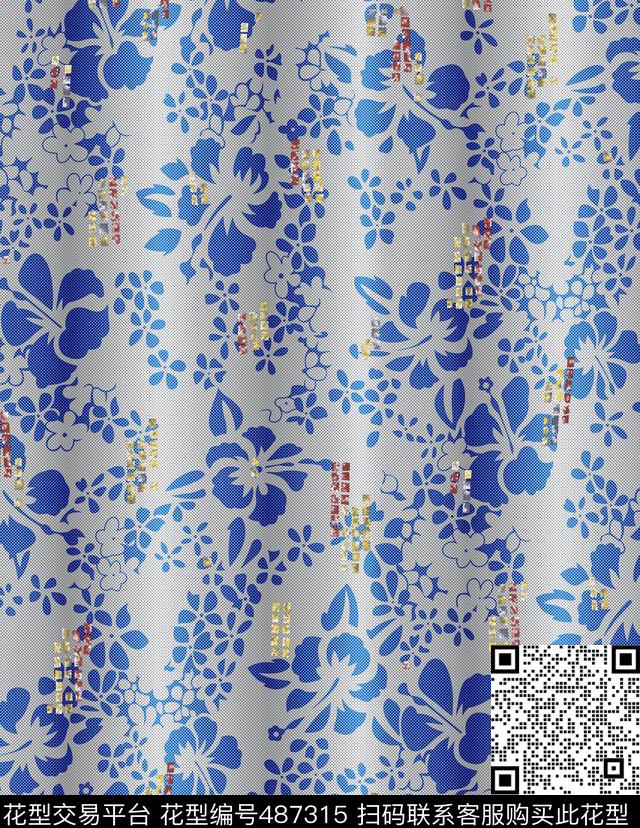 线条格子定位花数码印花华亿平台下载（图片编号: 487315） - 瓦栏（Walan）