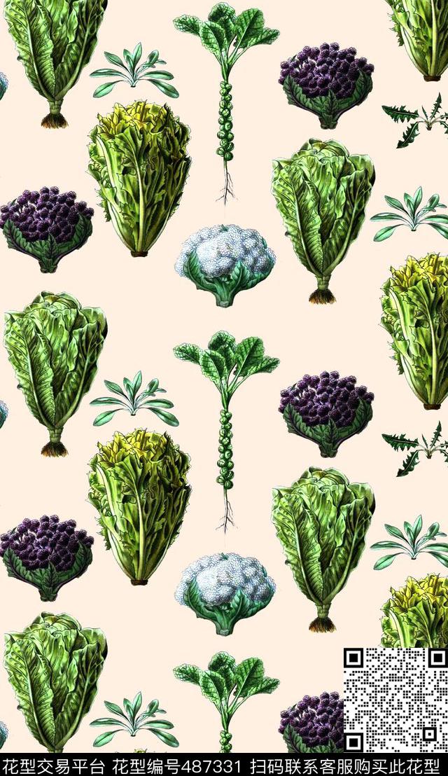 花卉手绘蔬菜数码印花华亿平台下载（图片编号: 487331） - 瓦栏（Walan）