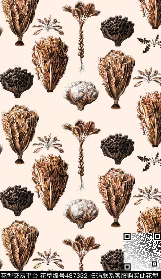 手绘植物蔬菜数码印花华亿平台下载（图片编号: 487332） - 瓦栏（Walan）