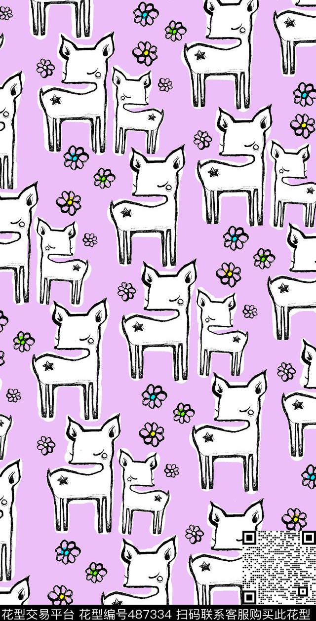 卡通梅花鹿小碎花传统印花华亿平台下载（图片编号: 487334） - 瓦栏（Walan）