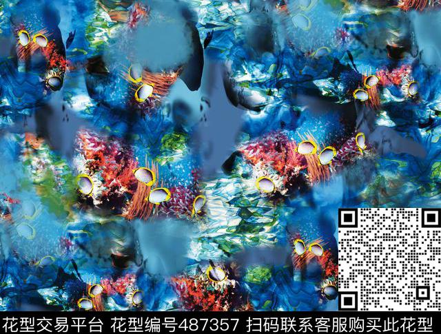 动物海鱼珊瑚数码印花华亿平台下载（图片编号: 487357） - 瓦栏（Walan）