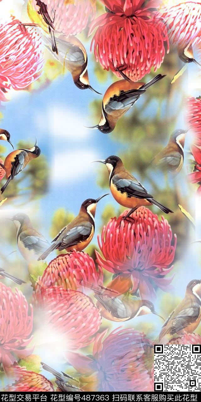 中国风花卉鸟数码印花华亿平台下载（图片编号: 487363） - 瓦栏（Walan）