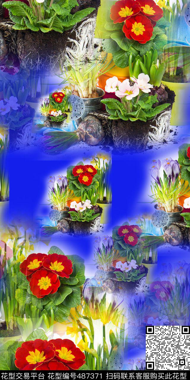 中国风花卉盆景数码印花华亿平台下载（图片编号: 487371） - 瓦栏（Walan）