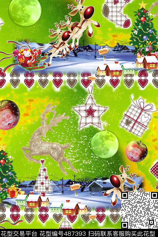 节日圣诞老人驯鹿数码印花华亿平台下载（图片编号: 487393） - 瓦栏（Walan）