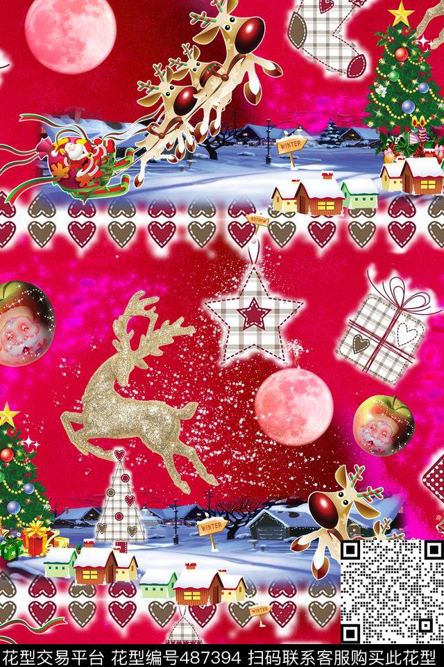 节日圣诞老人驯鹿数码印花华亿平台下载（图片编号: 487394） - 瓦栏（Walan）