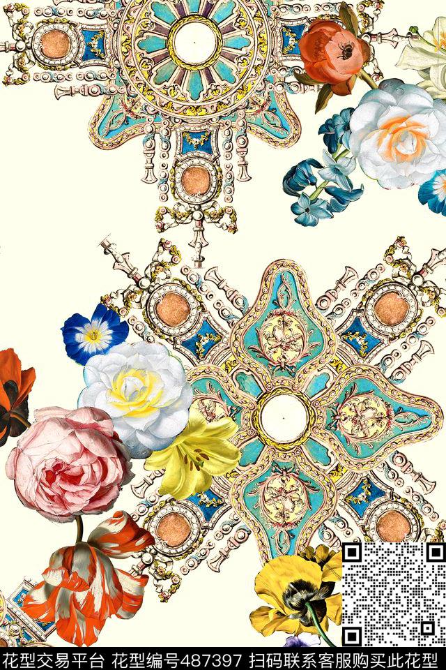 时尚花卉花纹数码印花华亿平台下载（图片编号: 487397） - 瓦栏（Walan）