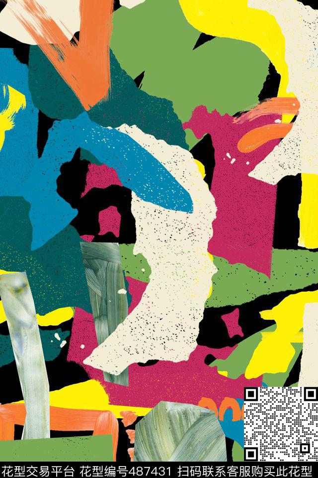 复古抽象色彩肌理女士休闲装数码印花华亿平台下载（图片编号: 487431） - 瓦栏（Walan）