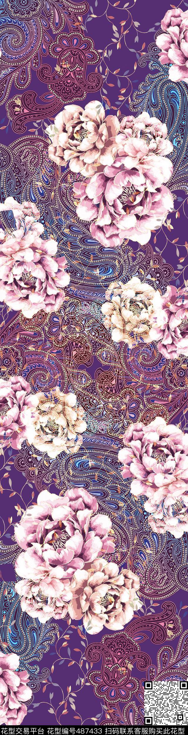 欧式丝巾欧式花纹花卉纹理数码长巾围巾丝巾数码印花华亿平台下载（图片编号: 487433） - 瓦栏（Walan）