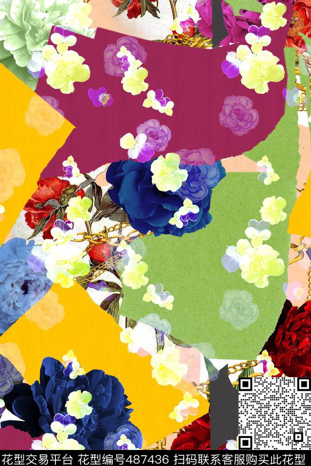 复古抽象色块肌理女士秋冬装数码印花华亿平台下载（图片编号: 487436） - 瓦栏（Walan）