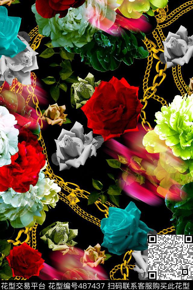 大牌女装复古花卉数码印花华亿平台下载（图片编号: 487437） - 瓦栏（Walan）