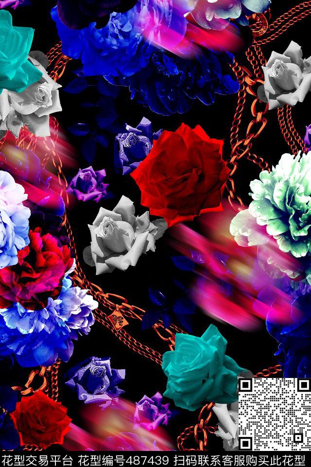 复古花卉大牌女装数码印花华亿平台下载（图片编号: 487439） - 瓦栏（Walan）