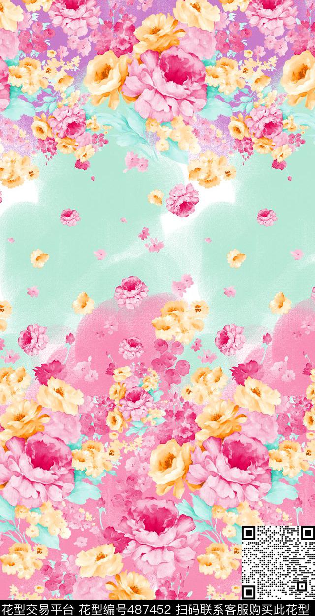 彩绘创意高贵优雅大气大方清脆花卉花卉花朵碎花数码印花华亿平台下载（图片编号: 487452） - 瓦栏（Walan）