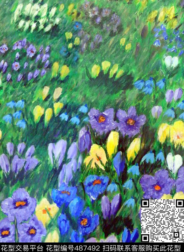 潮流复古时尚手绘水彩画五彩缤纷花丛女装窗帘华亿平台数码印花华亿平台下载（图片编号: 487492） - 瓦栏（Walan）