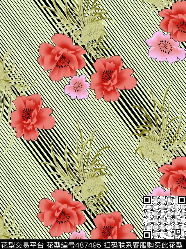 几何字母线条数码印花华亿平台下载（图片编号: 487495） - 瓦栏（Walan）