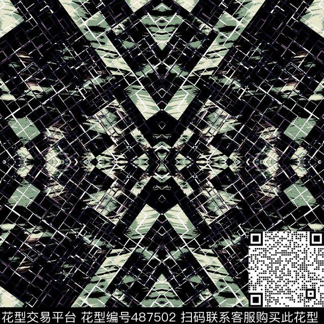 大牌几何格子数码印花华亿平台下载（图片编号: 487502） - 瓦栏（Walan）