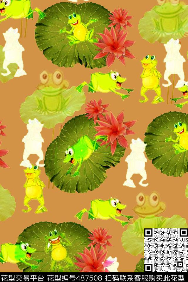 青蛙荷叶花卉数码印花华亿平台下载（图片编号: 487508） - 瓦栏（Walan）