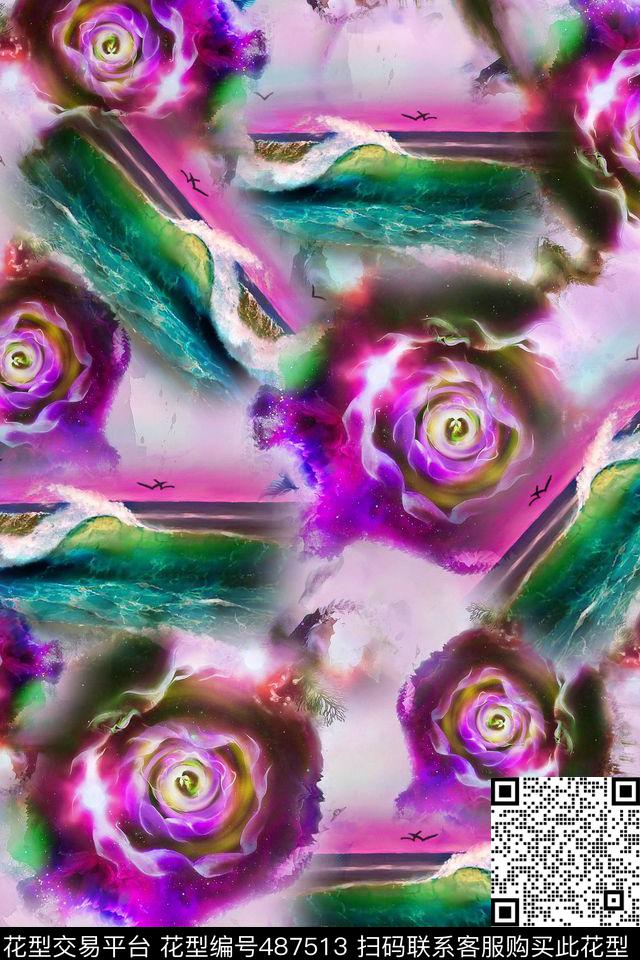 女装潮流大牌绚丽多彩花卉数码印花华亿平台下载（图片编号: 487513） - 瓦栏（Walan）