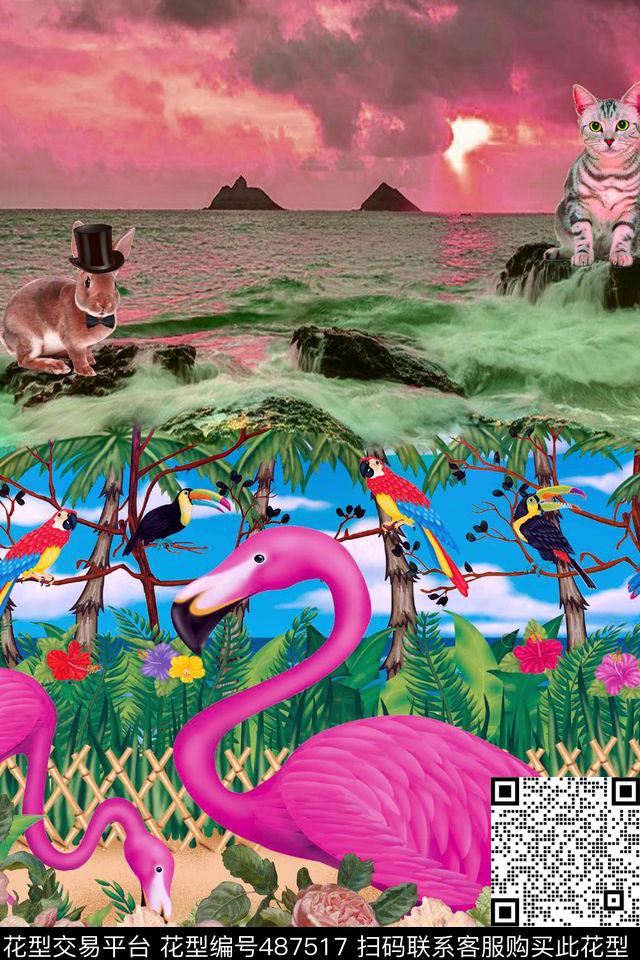 花卉女装海景数码印花华亿平台下载（图片编号: 487517） - 瓦栏（Walan）