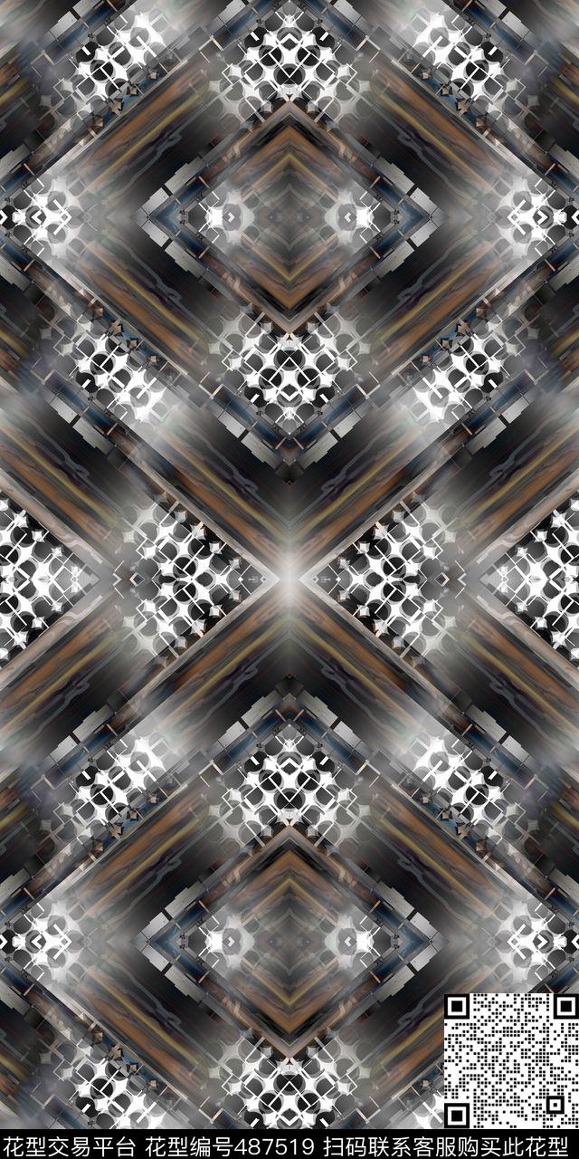 抽象大牌格子数码印花华亿平台下载（图片编号: 487519） - 瓦栏（Walan）