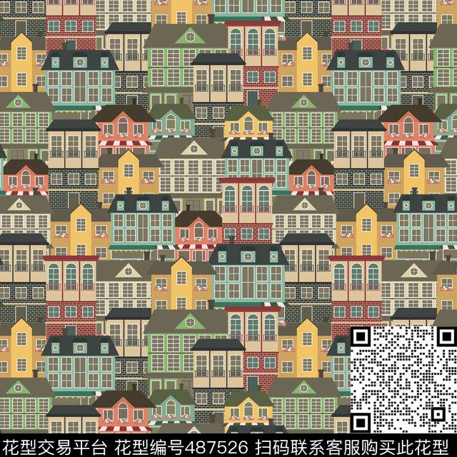 卡通房子休闲数码印花华亿平台下载（图片编号: 487526） - 瓦栏（Walan）
