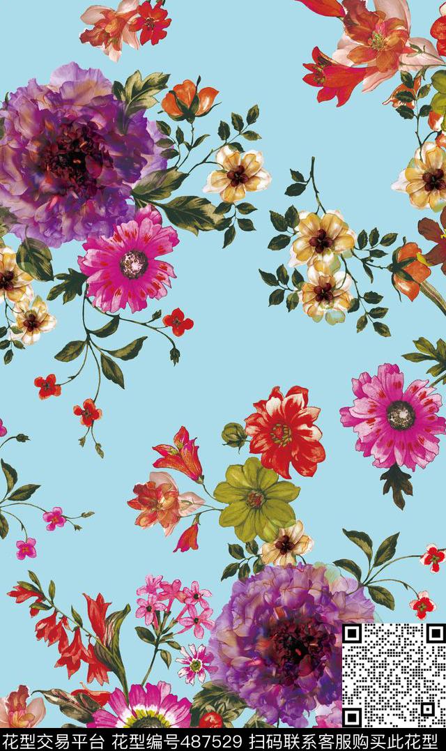 花卉潮流大牌时尚素雅花卉数码印花华亿平台下载（图片编号: 487529） - 瓦栏（Walan）