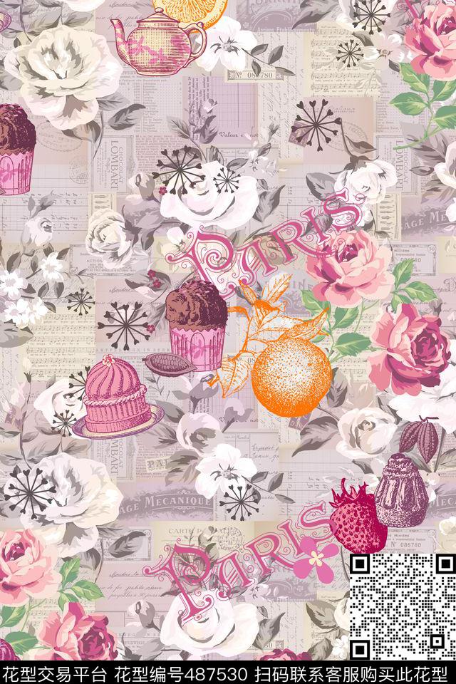 趣味花卉休闲风数码印花华亿平台下载（图片编号: 487530） - 瓦栏（Walan）