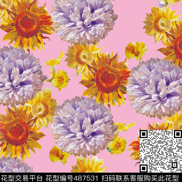 花卉潮流时尚大牌简约花卉数码印花华亿平台下载（图片编号: 487531） - 瓦栏（Walan）