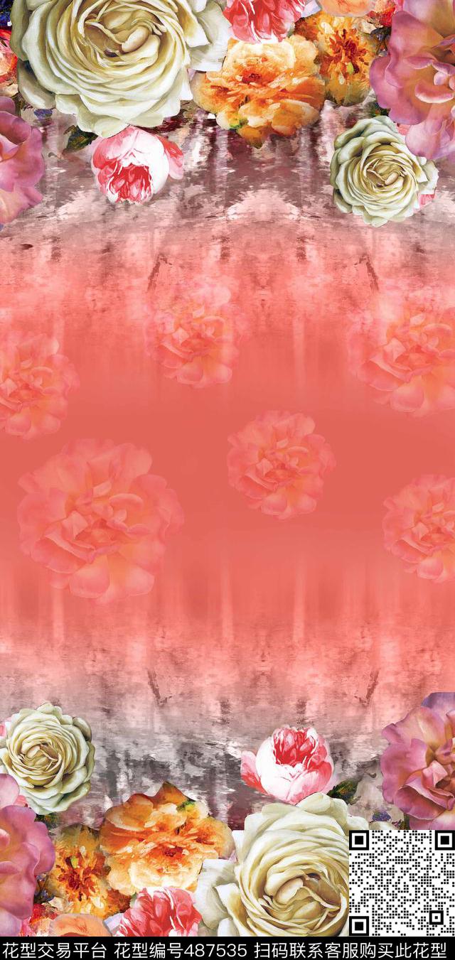 花卉潮流时尚大牌欧美风油画花卉数码印花华亿平台下载（图片编号: 487535） - 瓦栏（Walan）
