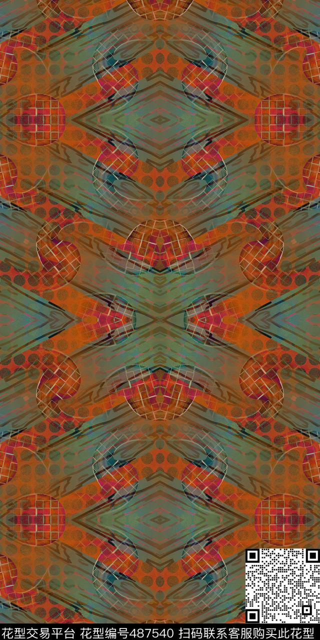 抽象几何格子数码印花华亿平台下载（图片编号: 487540） - 瓦栏（Walan）