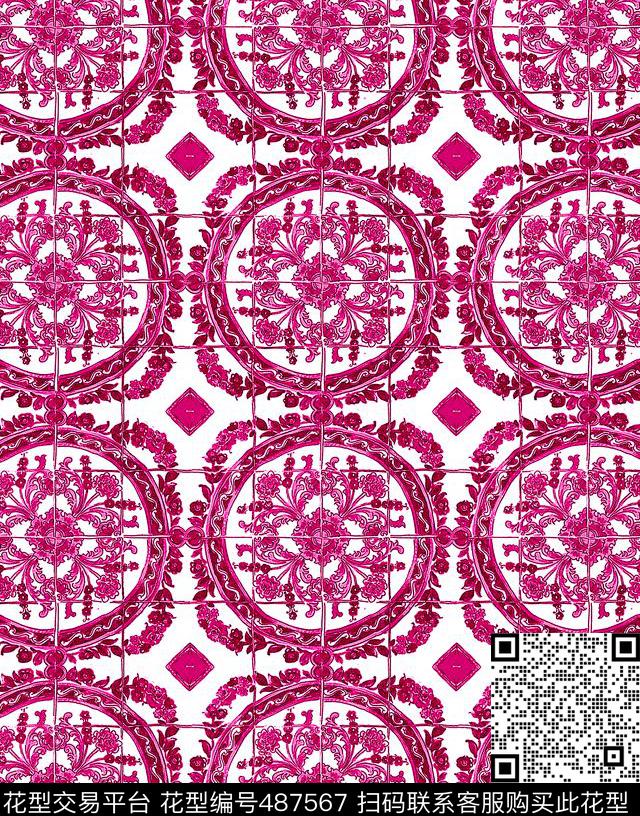 民族风欧美手绘大牌青花瓷数码印花华亿平台下载（图片编号: 487567） - 瓦栏（Walan）