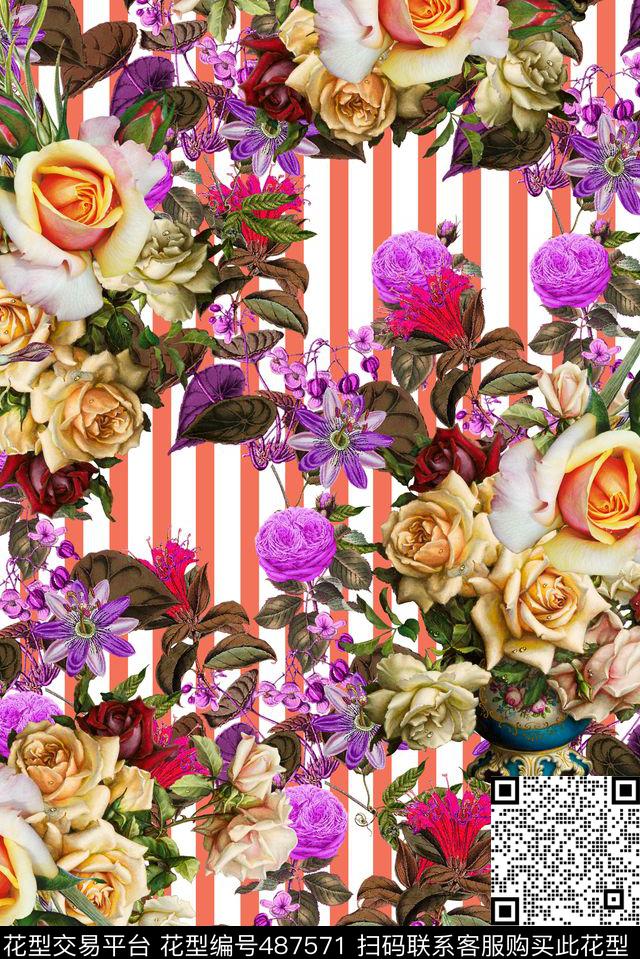 时尚条子手绘数码印花华亿平台下载（图片编号: 487571） - 瓦栏（Walan）