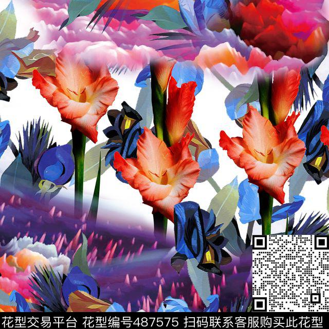 时尚天堂鸟七彩云数码印花华亿平台下载（图片编号: 487575） - 瓦栏（Walan）