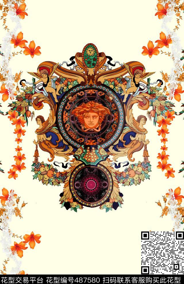 定位欧式花纹蕾丝数码印花华亿平台下载（图片编号: 487580） - 瓦栏（Walan）