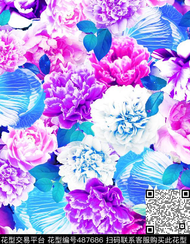 床上用品印花牡丹效果花女士裙裝印花数码印花华亿平台下载（图片编号: 487686） - 瓦栏（Walan）