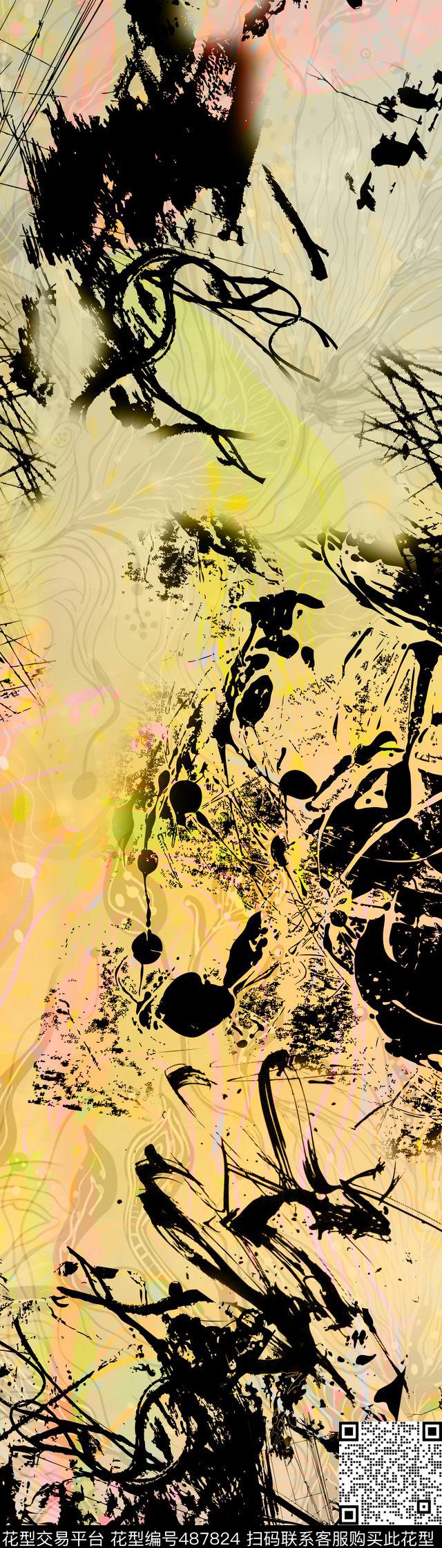 笔触抽象肌理数码印花华亿平台下载（图片编号: 487824） - 瓦栏（Walan）