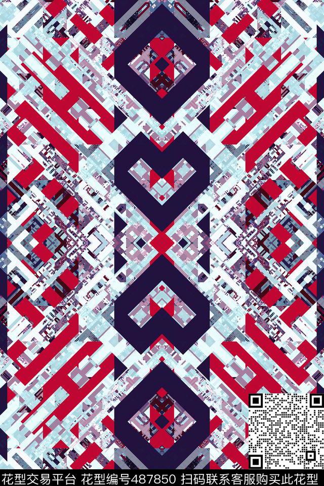 变形几何衬衫复古数码印花华亿平台下载（图片编号: 487850） - 瓦栏（Walan）