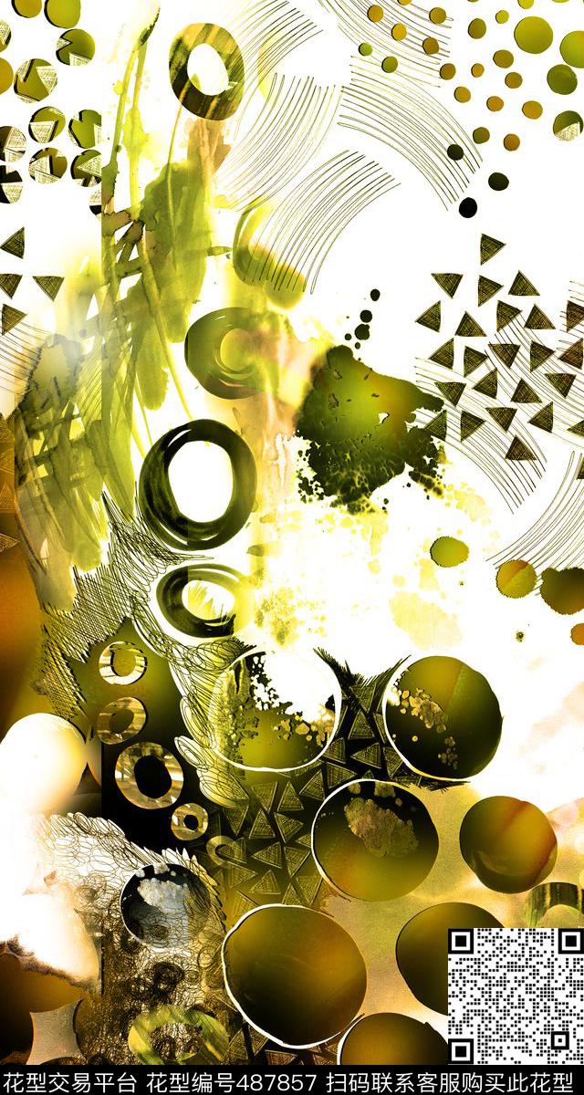 抽象几何手绘数码印花华亿平台下载（图片编号: 487857） - 瓦栏（Walan）