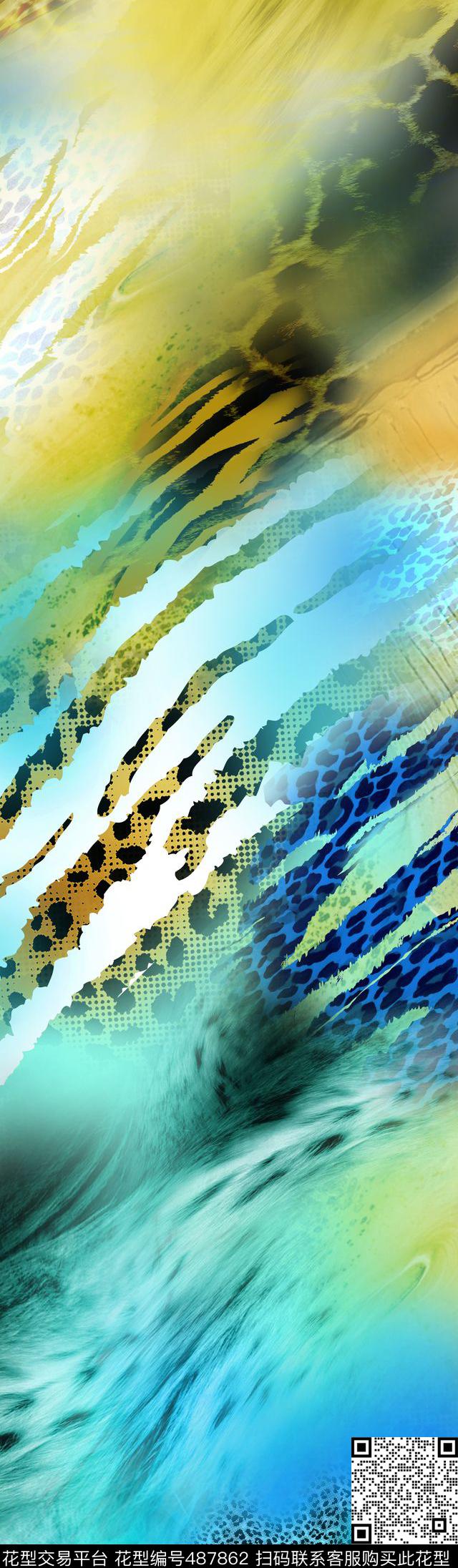 抽象动物底纹晕染数码印花华亿平台下载（图片编号: 487862） - 瓦栏（Walan）