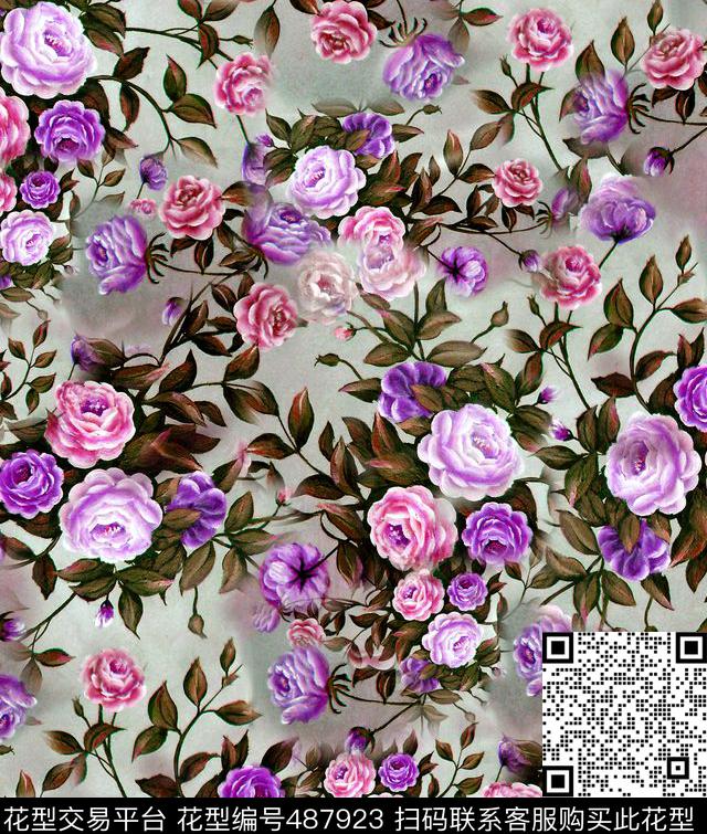 花卉田园生活花朵树叶数码印花华亿平台下载（图片编号: 487923） - 瓦栏（Walan）