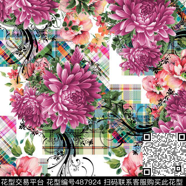 时尚花卉牡丹花数码印花华亿平台下载（图片编号: 487924） - 瓦栏（Walan）