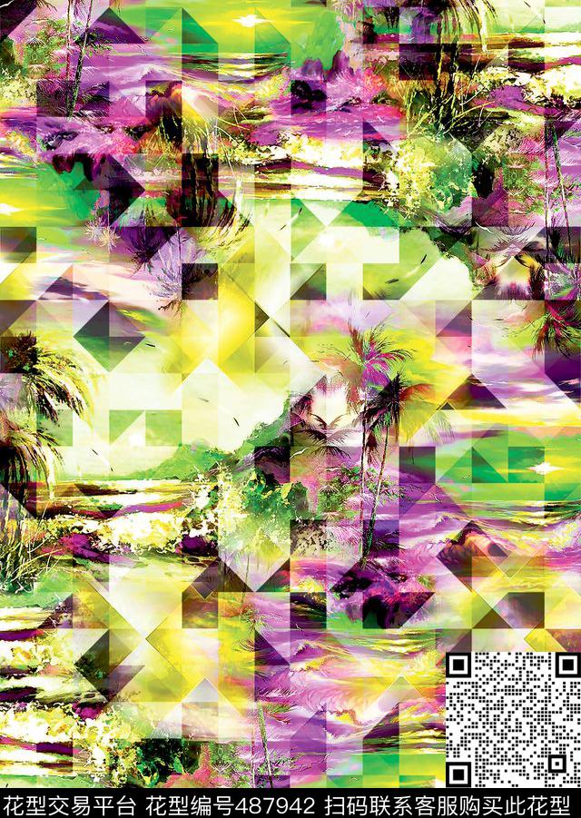 原创几何优雅数码印花华亿平台下载（图片编号: 487942） - 瓦栏（Walan）