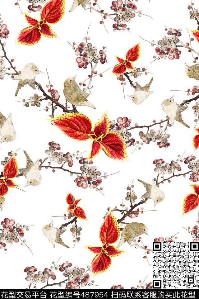 复古刺绣梅花数码印花华亿平台下载（图片编号: 487954） - 瓦栏（Walan）