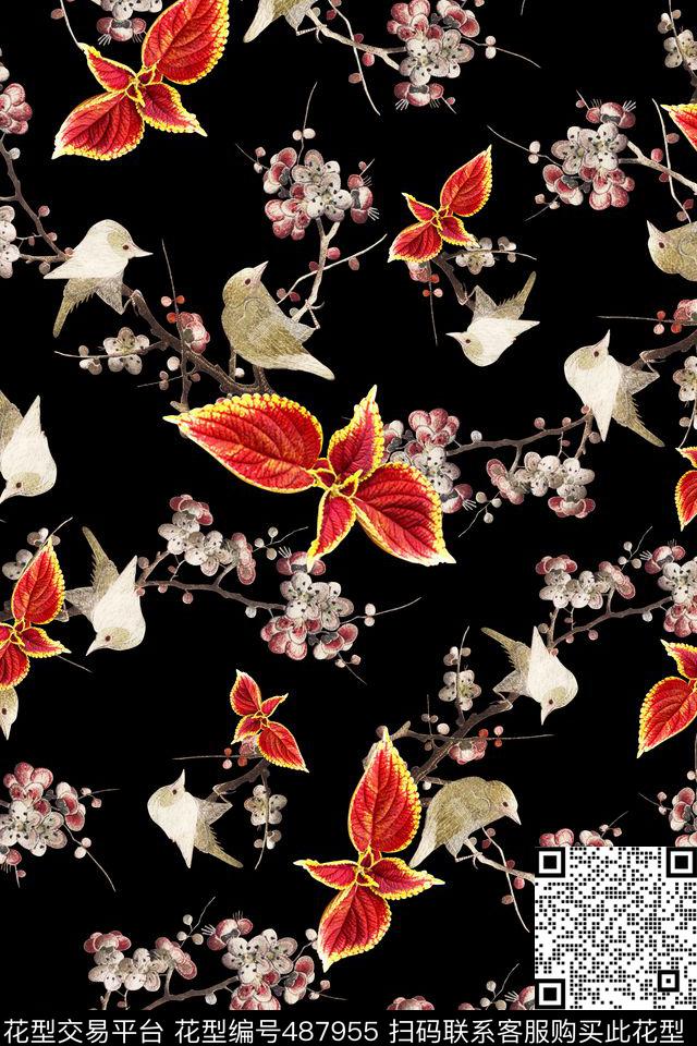 复古刺绣梅花数码印花华亿平台下载（图片编号: 487955） - 瓦栏（Walan）