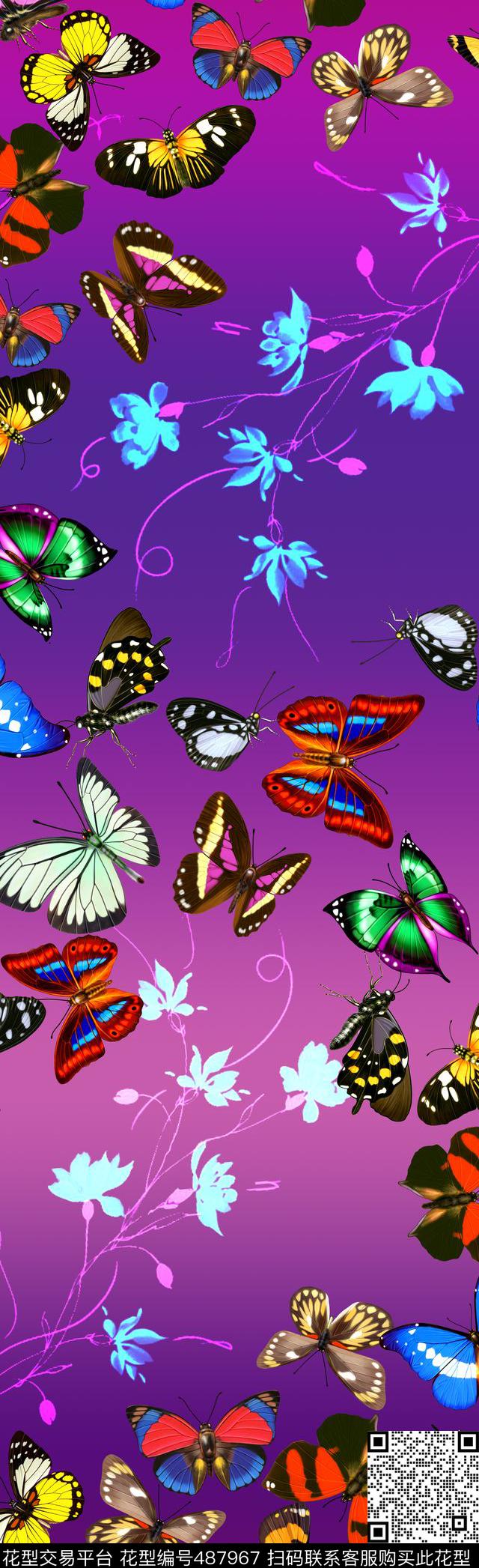 创意服装面料蝴蝶花卉数码印花华亿平台下载（图片编号: 487967） - 瓦栏（Walan）